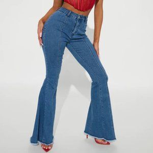 Fashion Nova Saddle Star Extreme Flare Jeans - Medium Blue Wash